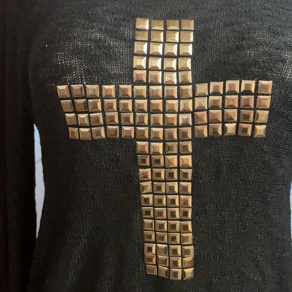 XL Black Sweater with Embellished Gold Cross - Picture 2 of 3